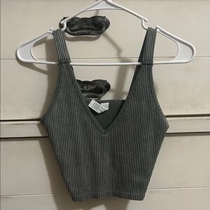 Ribbed V-Neck Gray Crop Top